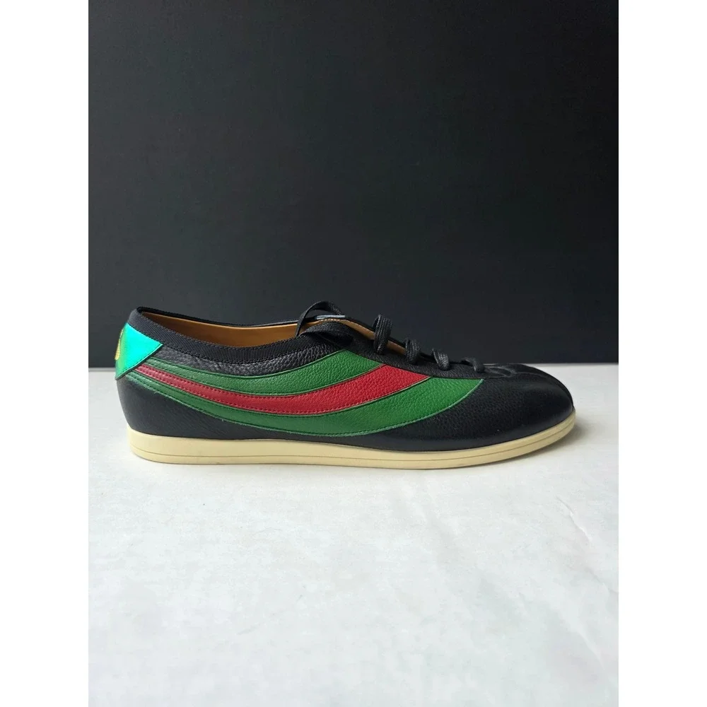NEW Gucci‎ Mens Black Falacer Web Bee Leather Sneakers Low Top Size 10 Italy